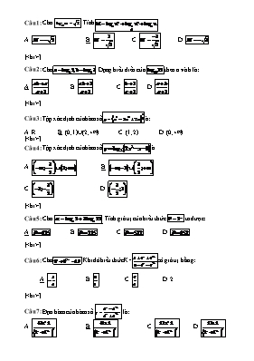 Đề kiểm tra 1 tiết môn Toán - Phần Mũ - logarit